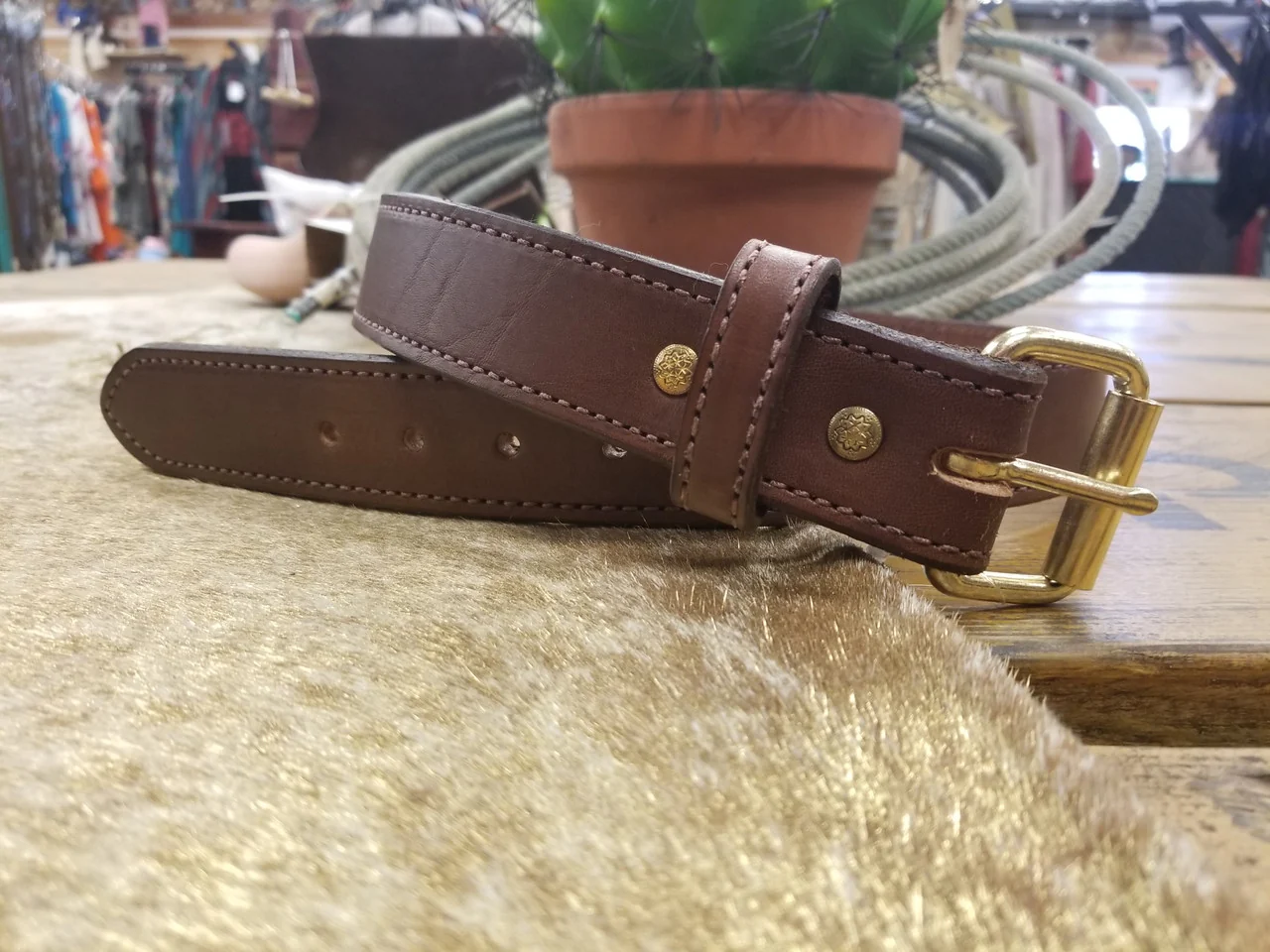 1 1/2" Brown Hand Crafted Extra Thick Bullhide Belt 760 - Image 3