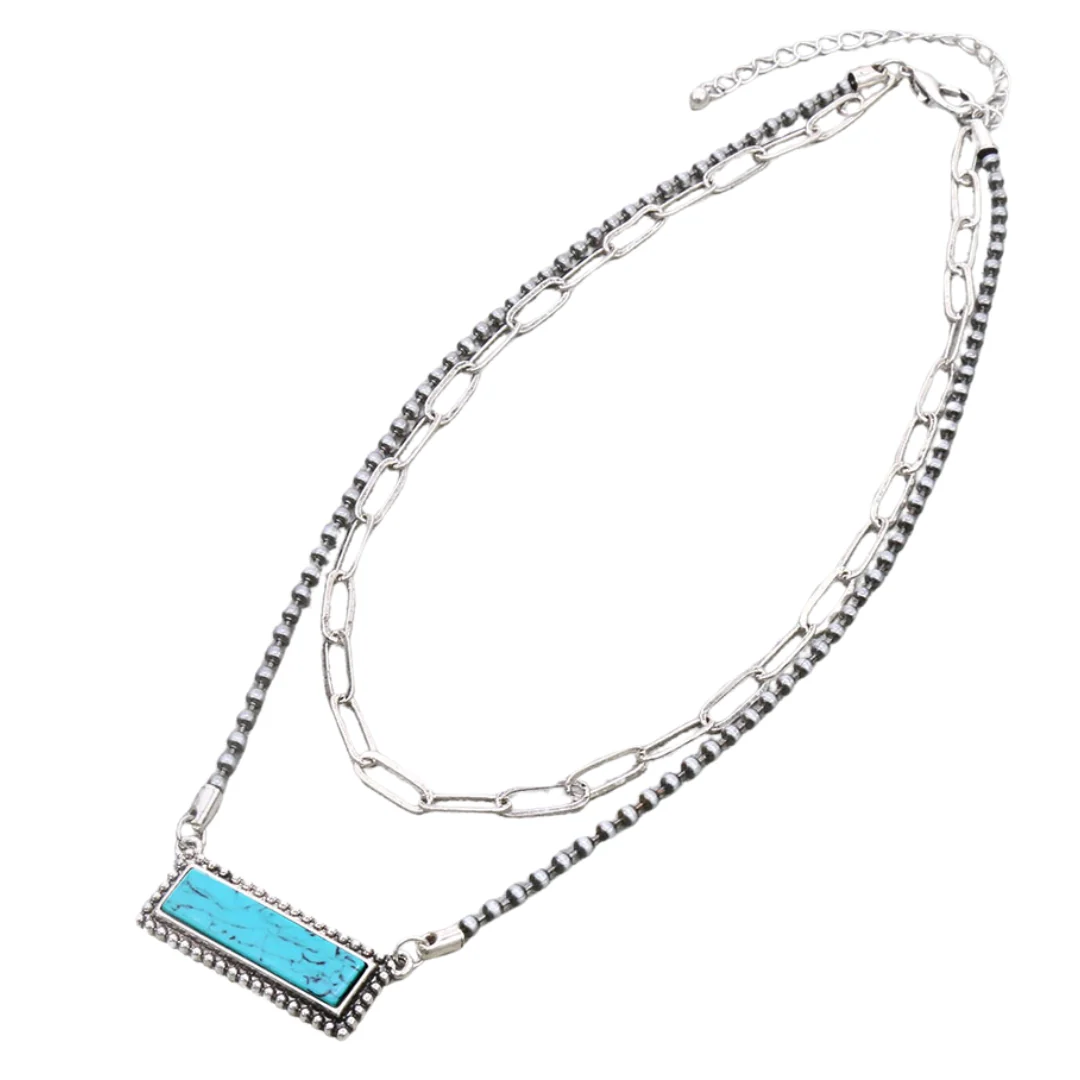 2 Row Navajo Style Pearl with Stone Bar Necklace WN2-47- NE20036/SBTQ