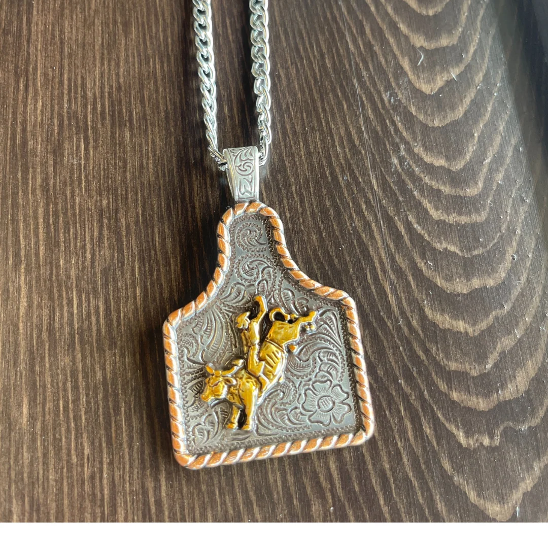 24" Ear Tag Bullrider Necklace | Western Rodeo Jewelry D47025 - Image 3