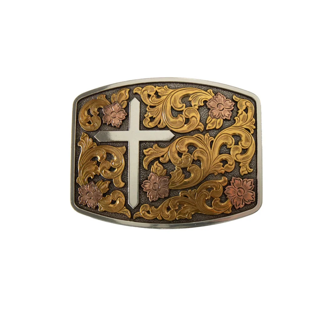 Nocona Mens Rectangle Buckle Floral Cross 37945