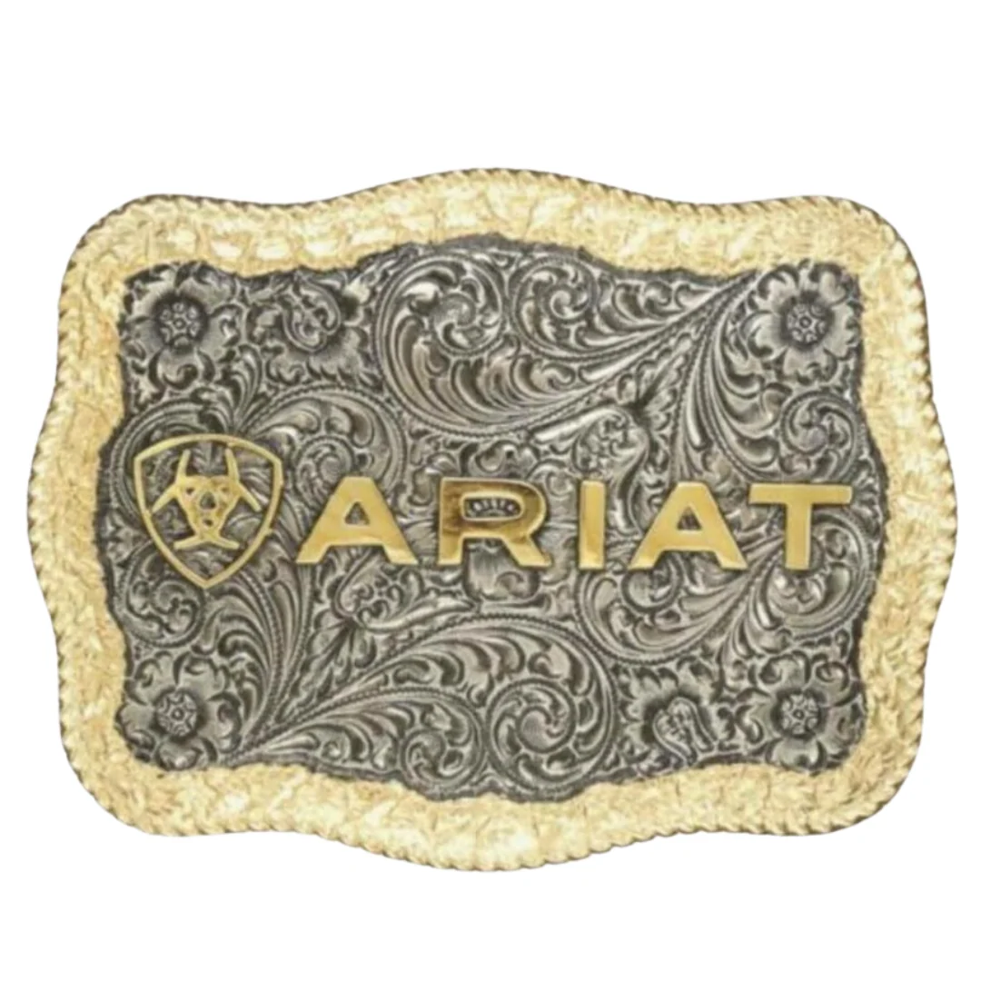 Ariat Antique Silver and Antique Gold Rectangle Buckle With Rope Edge A37014