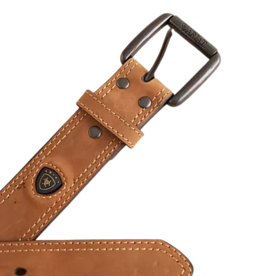 Ariat Men's Belt 1 1/2" Roller Buckle 2 Row Stitch Medium Brown - A1012744 - Image 2