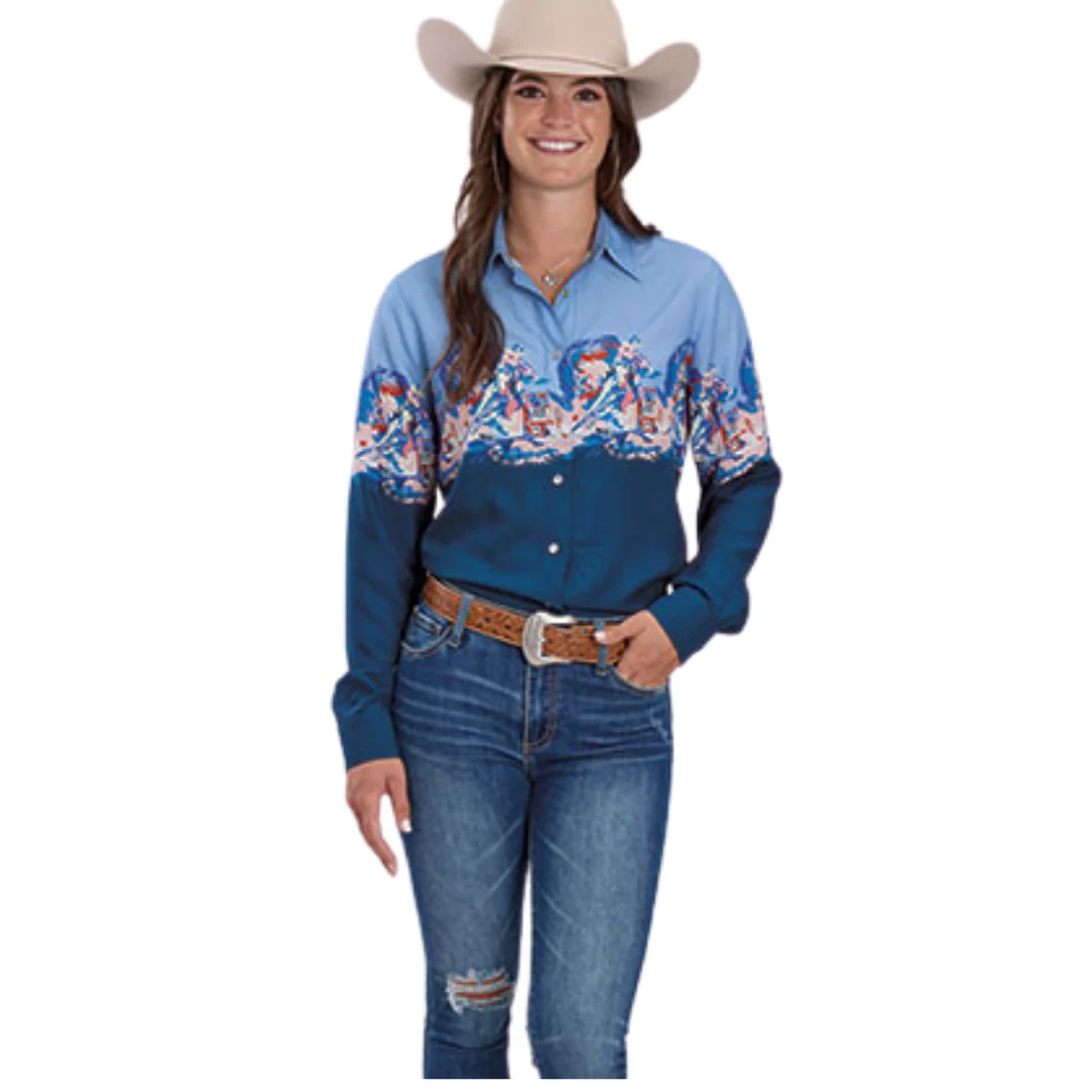 Barrel Racer Border Print Western Top 03-050-0590-4053 BU - Image 3