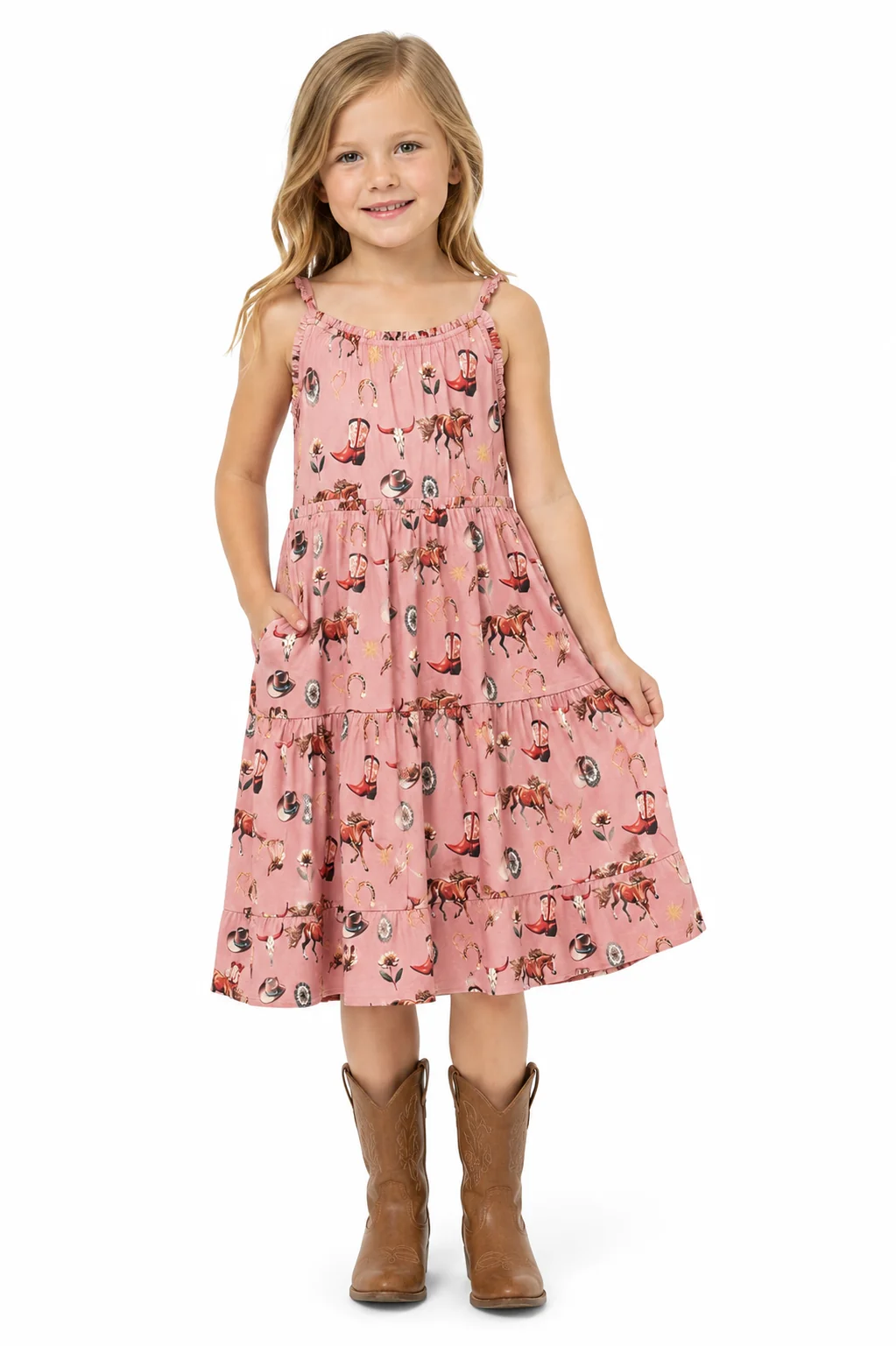 Rock & Roll Denim Western Print Dress in Rose/Mauve