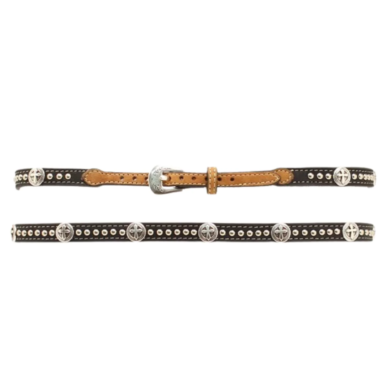 Black/Brown Leather Studded Hatband With Silver Cross Conchos 02350129