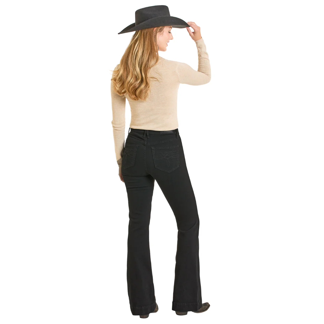 Boot Stitch Embroidered Black High Rise Trouser Jeans BW5HD07208