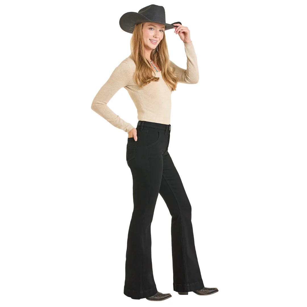 Boot Stitch Embroidered Black High Rise Trouser Jeans BW5HD07208 - Image 3