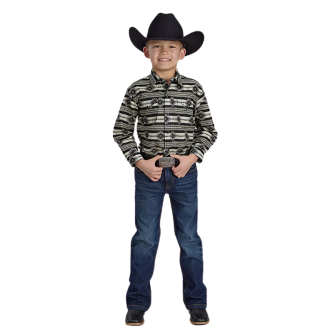 Boy's Black Santa Fe Aztec Snap Long Sleeve Shirt - Image 3