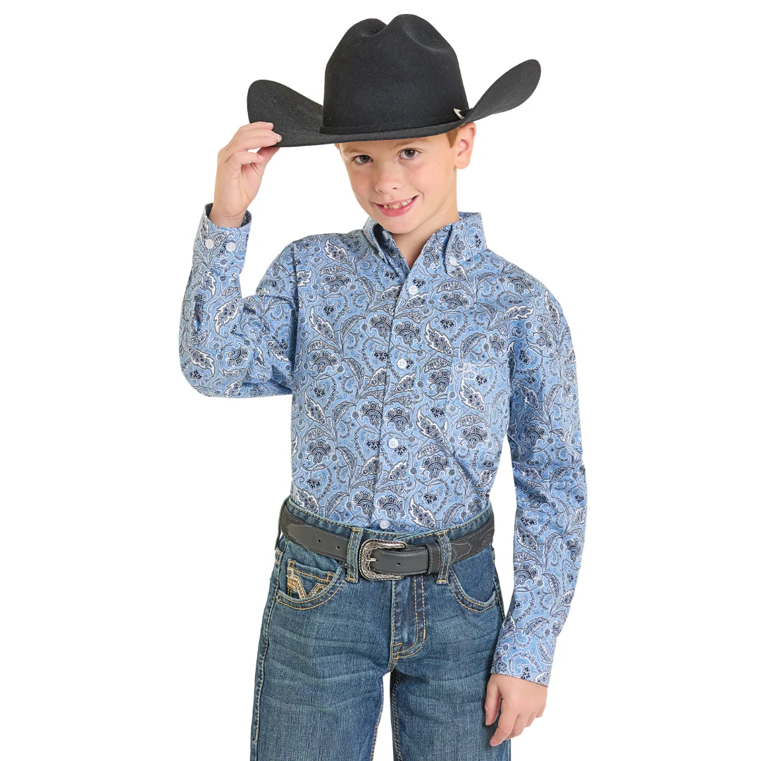 Boy's Blue Paisley Snap Long Sleeve Shirt SBB2S07401