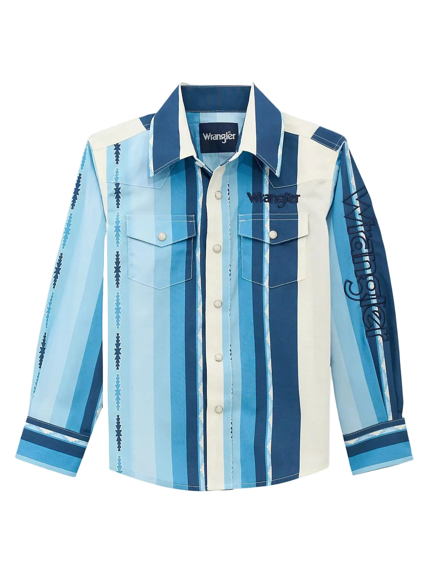 Boy's Wrangler® Logo Stripes Western Snap Shirt 112379217