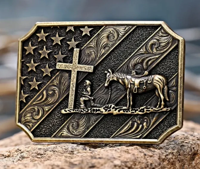 Bronze Praying Cowboy Buckle 1801BMZ - Image 2