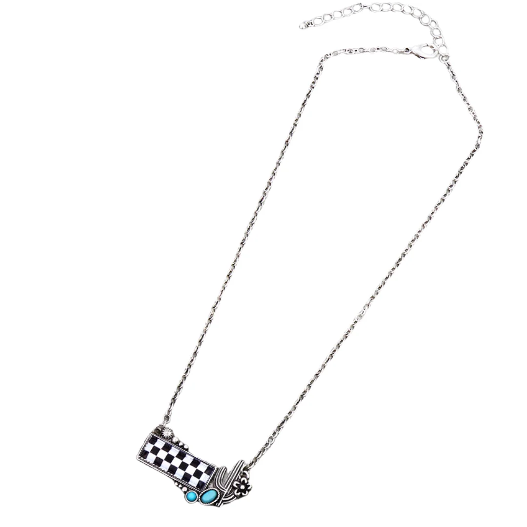 Checker Pattern Bar with Cactus Necklace WN1-04-AN3896/SBBW