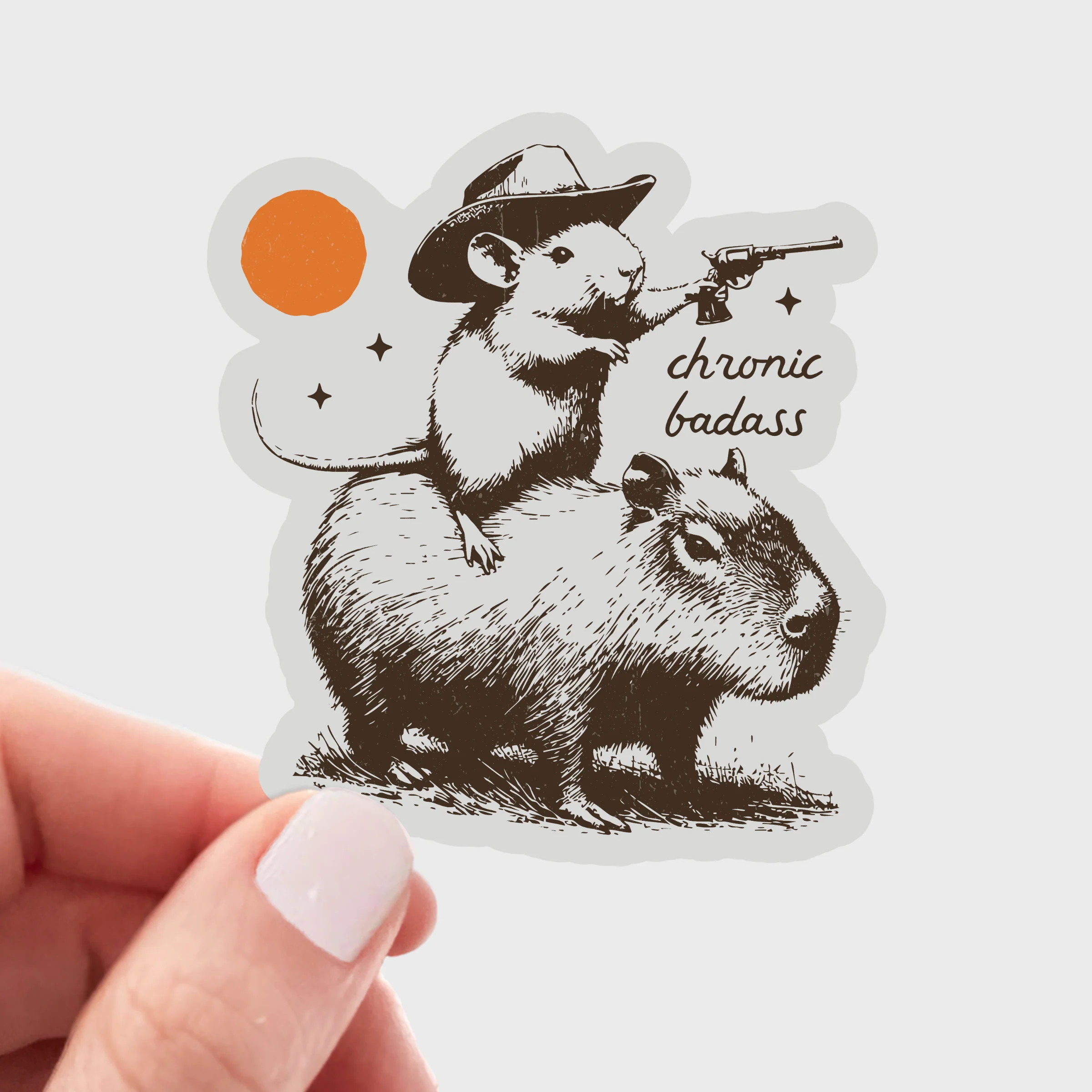 Chronic Badass Sticker - mouse, capybara, gun, cowboy, west