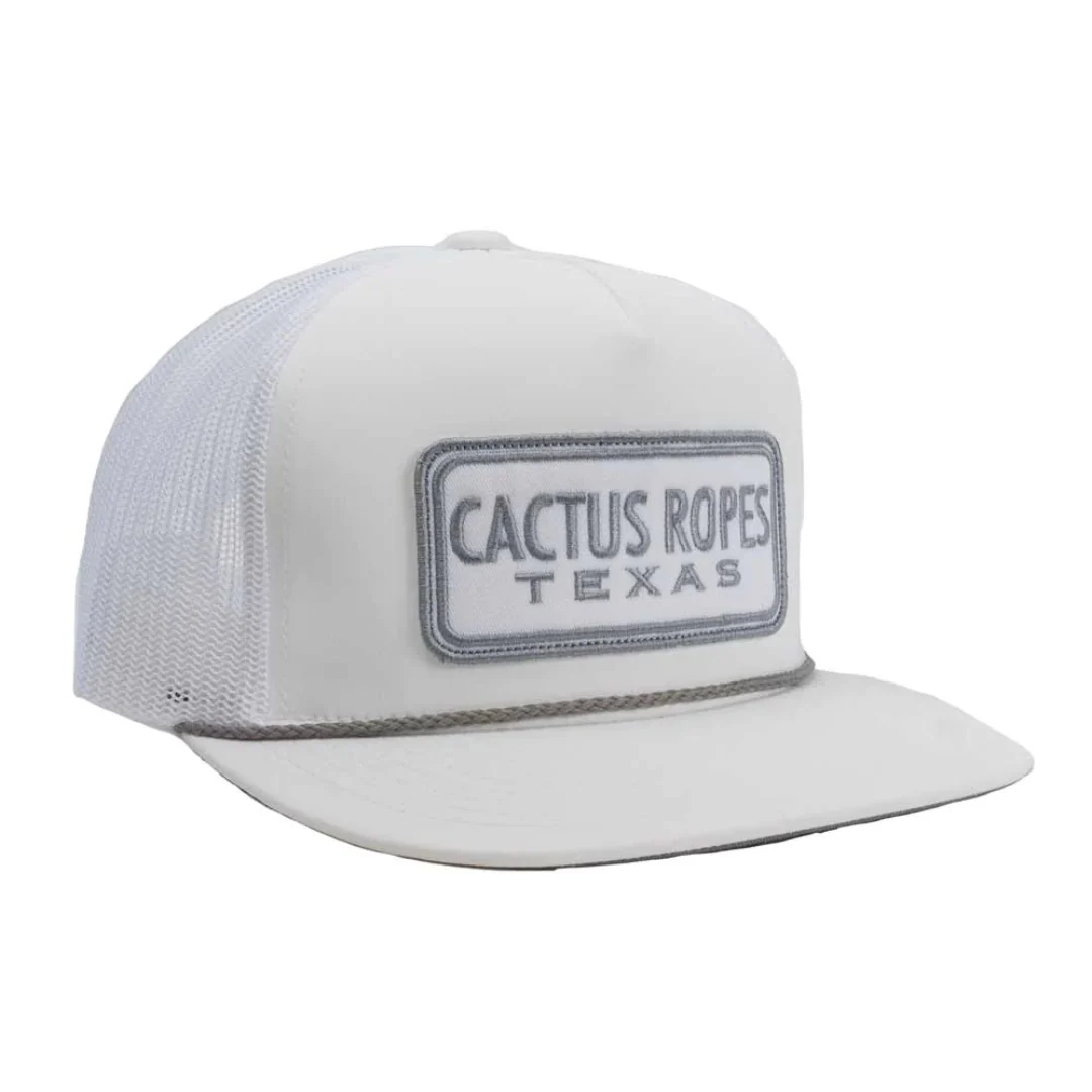 "CR86" Cactus Ropes White 5-Panel Trucker with White / Silver Rectangle Patch - CR086 - Image 2
