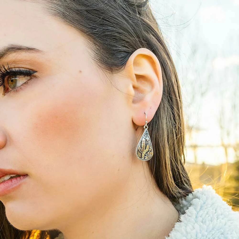 Cradled Cactus Teardrop Earrings By Montana Silversmiths ER4898 - Image 2