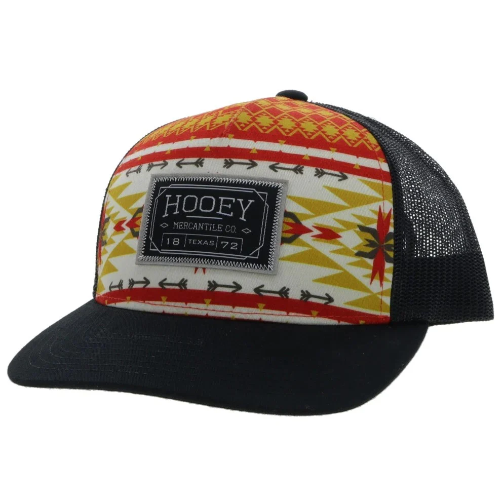 "Doc" Hooey Red / Yellow / White / Black 5-Panel Trucker with Black / White Rectangle Patch - 2202T-RDBK
