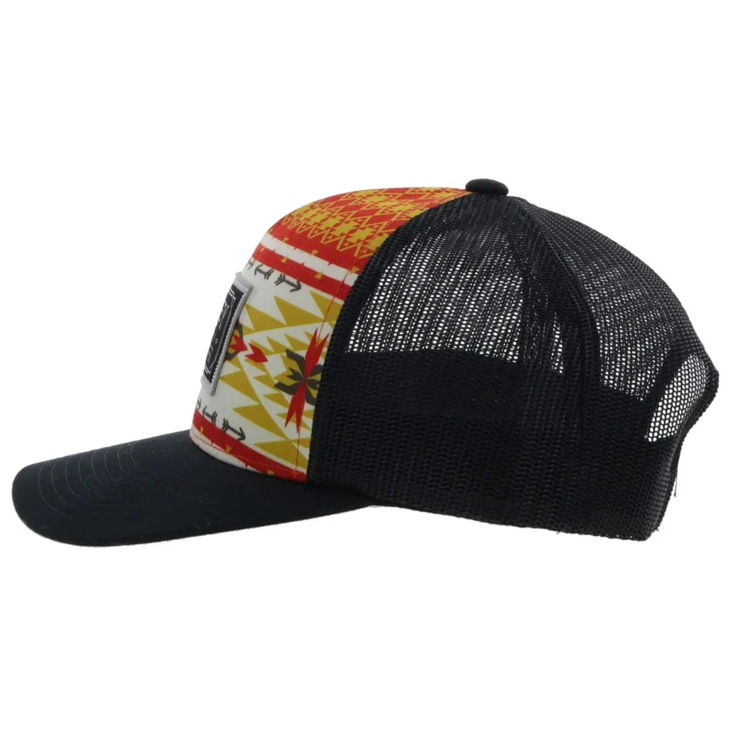"Doc" Hooey Red / Yellow / White / Black 5-Panel Trucker with Black / White Rectangle Patch - 2202T-RDBK - Image 3