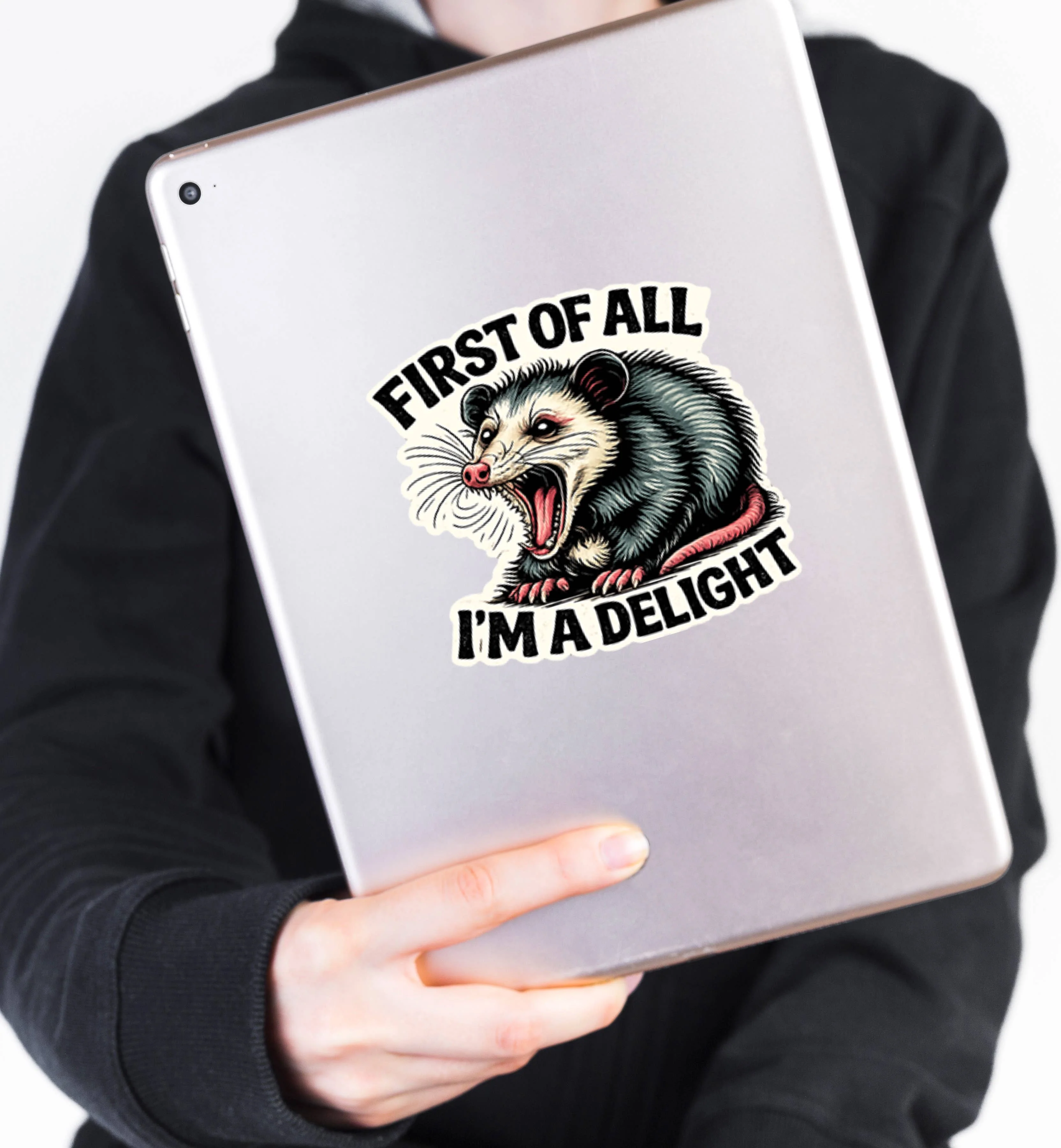 First of All I’m a Delight Funny Possum Vinyl Sticker - Image 3