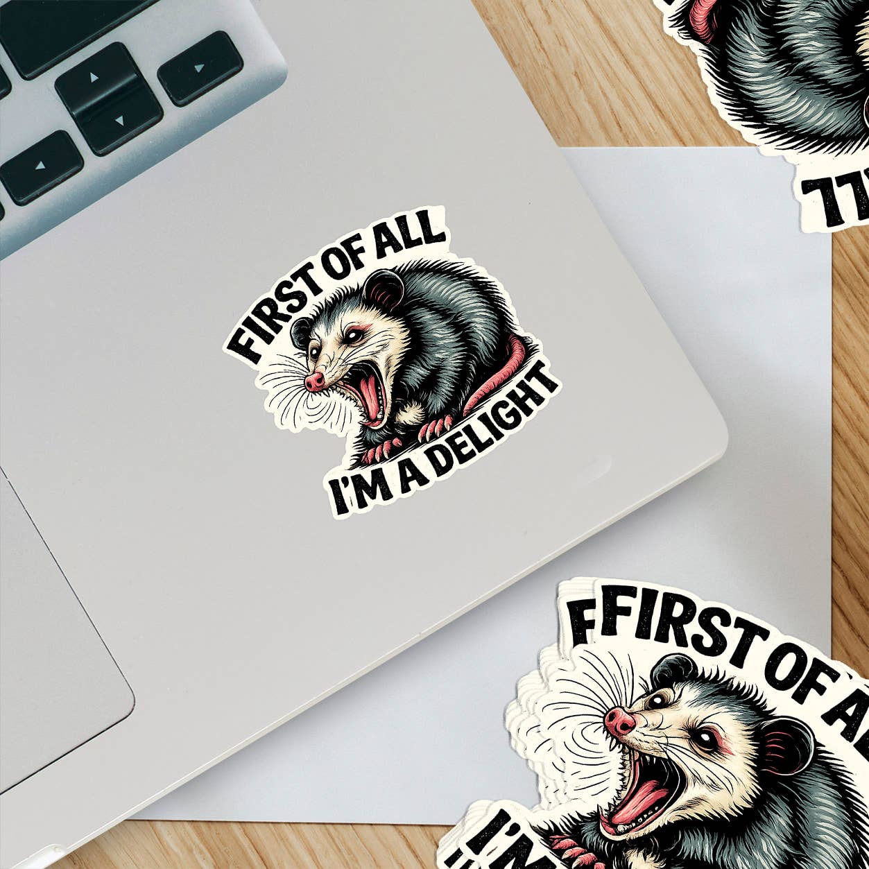 First of All I’m a Delight Funny Possum Vinyl Sticker - Image 6