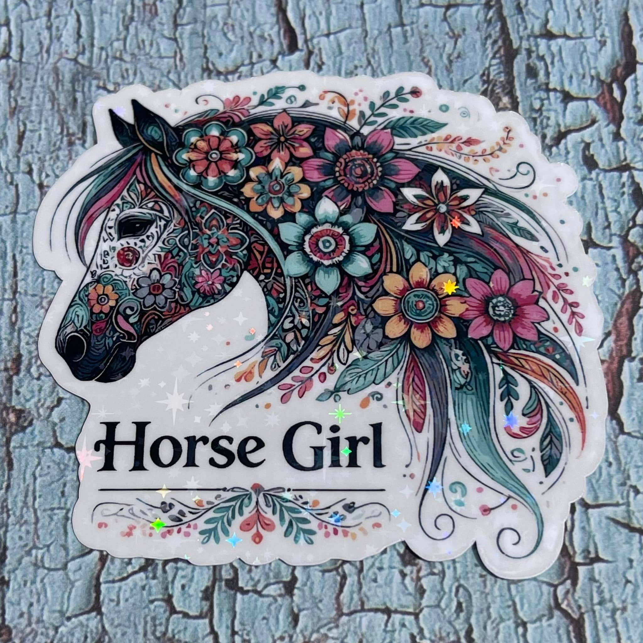 Floral Horse Girl Die Cut Vinyl Sticker