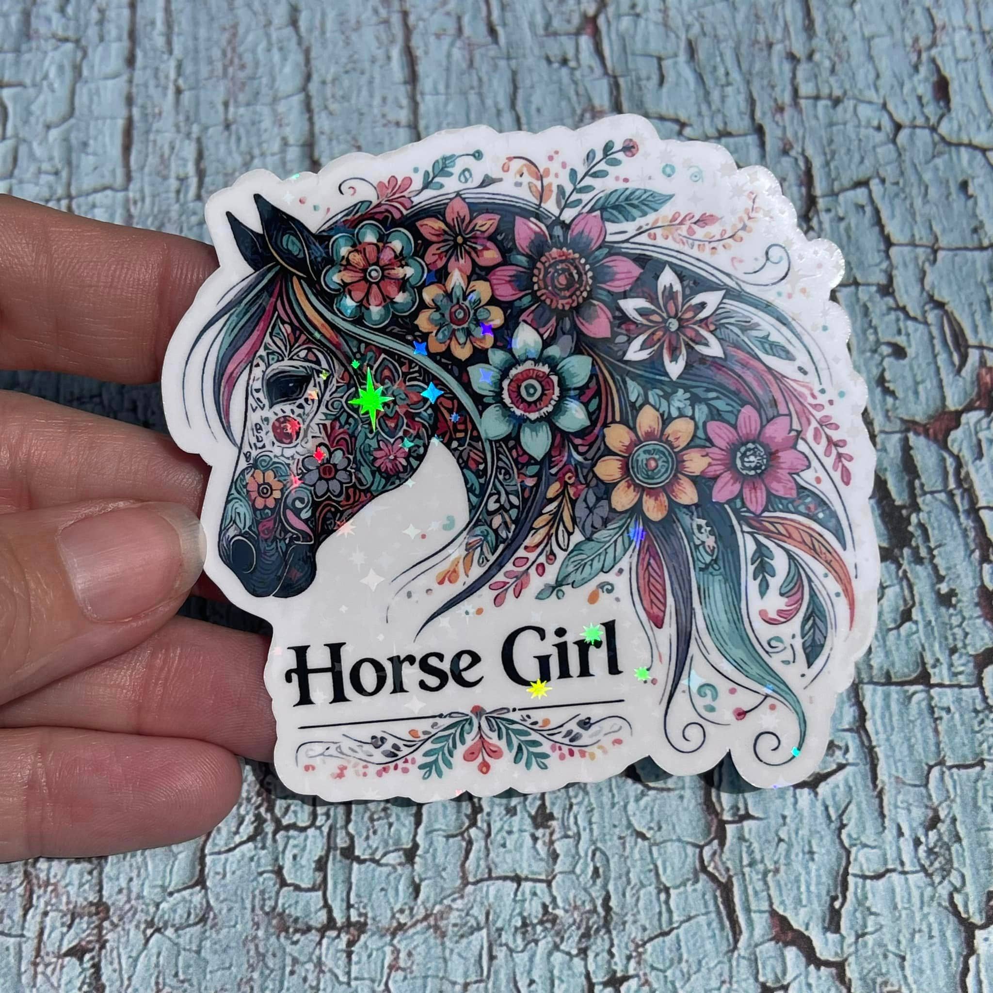 Floral Horse Girl Die Cut Vinyl Sticker - Image 2