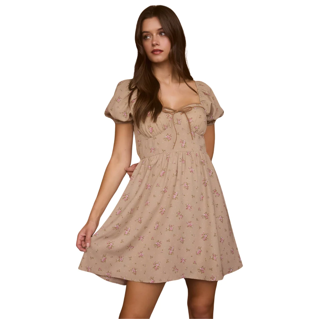 Floral Sweetheart Front Tie Mini Dress