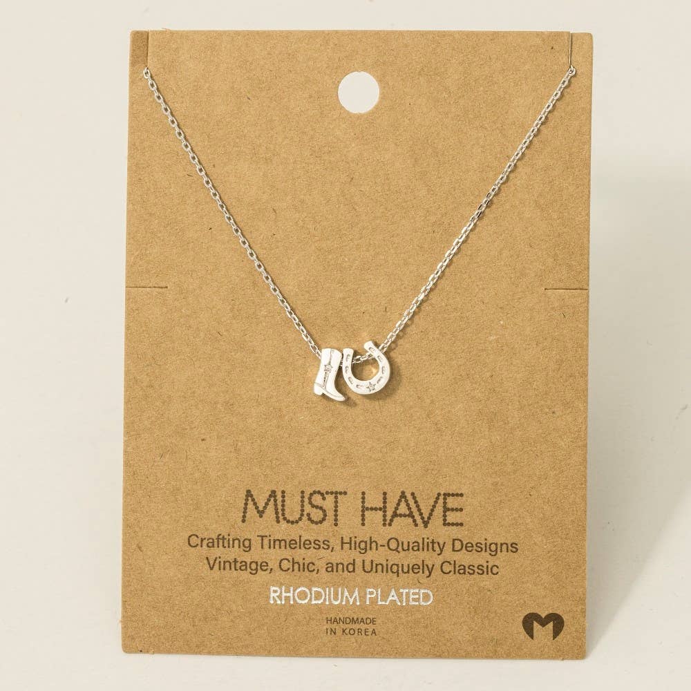 Gold Dipped Cowboy Boots Horse Shoe Charm Necklace - Image 2