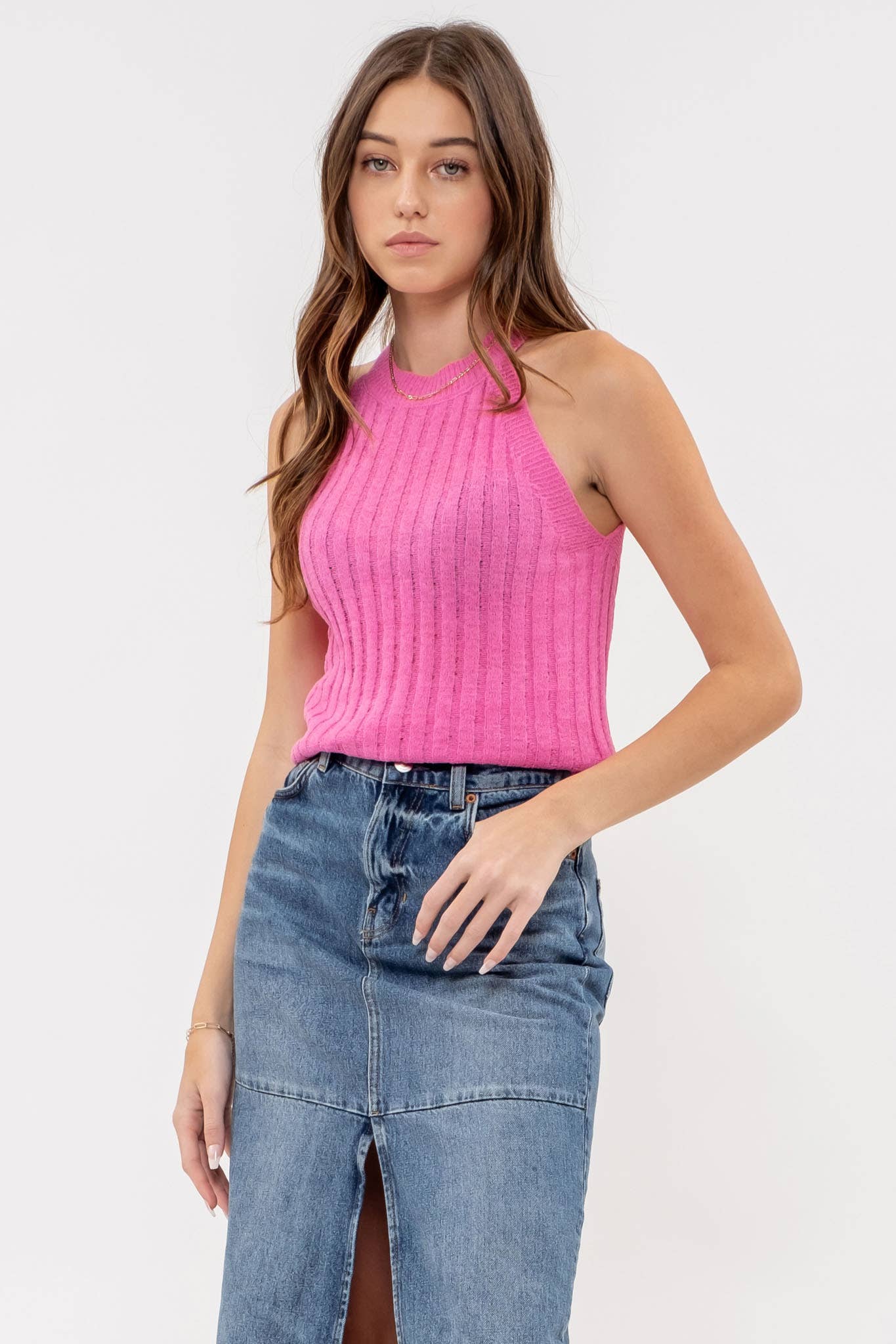 HALTER CROCHET KNIT TANK TOP