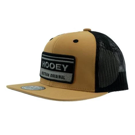 "Horizon" Hooey Tan / Black 6-Panel Trucker with Black / Grey Rectangle Patch - 2235T-TNBK