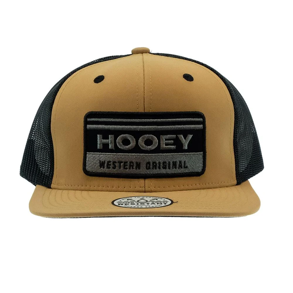 "Horizon" Hooey Tan / Black 6-Panel Trucker with Black / Grey Rectangle Patch - 2235T-TNBK - Image 2