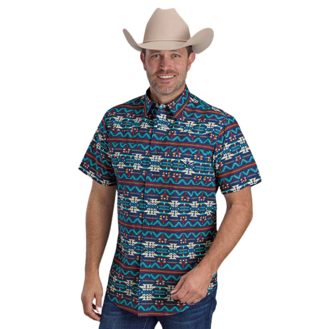 Horizontal Navajo Aztec Print Short Sleeve Shirt
