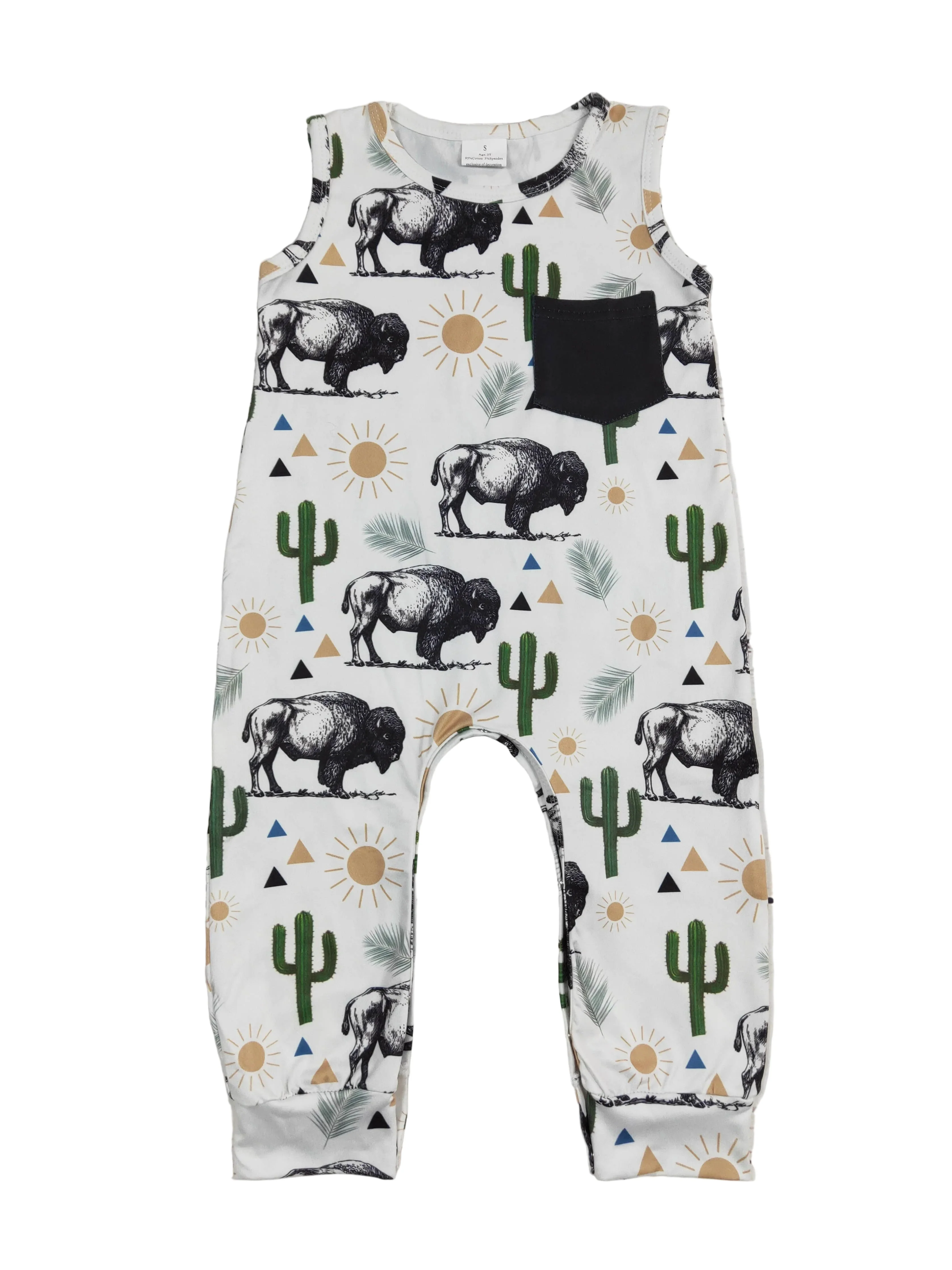 Infant/Toddler Cows Cactus Romper With Pocket
