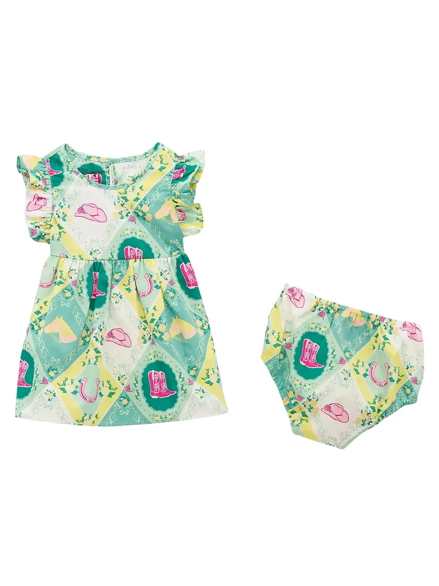 Infant/Toddler Green Ruffle Sleeve Print Dress 112379471