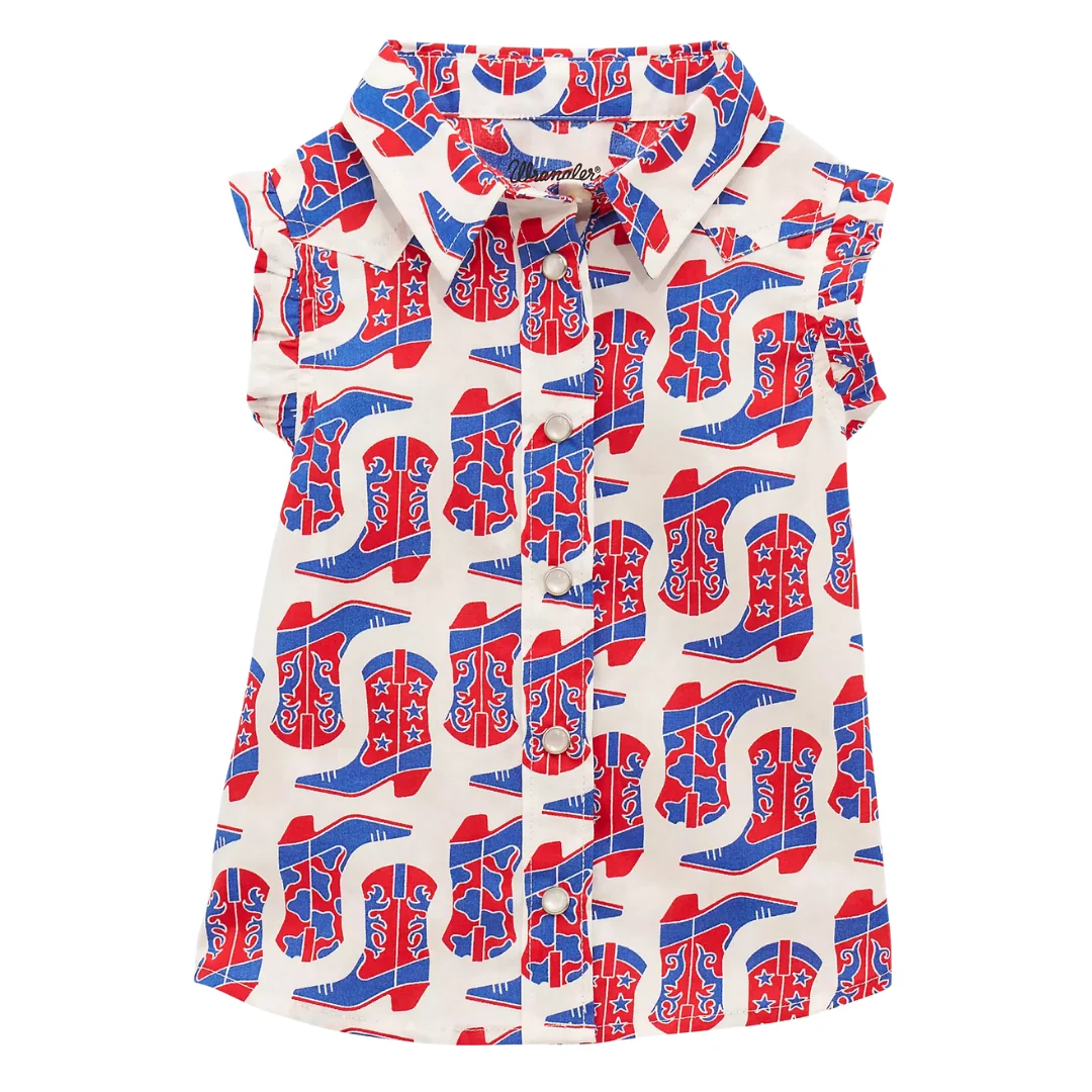 Infant/Toddler White Sleeveless Ruffle Western Shirt 112379437