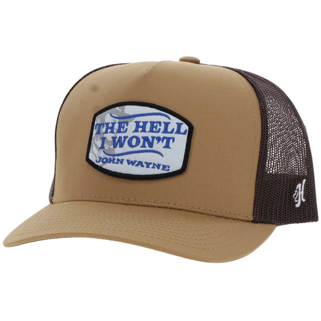 John Wayne Tan / Brown 5-Panel Trucker with Blue / White Patch 2564T-TNBR