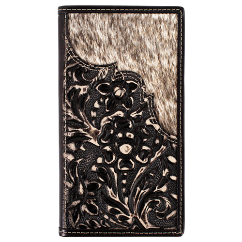 Genuine Leather Rodeo Wallet Floral Tooling With Hair on Inlay - 2610335662