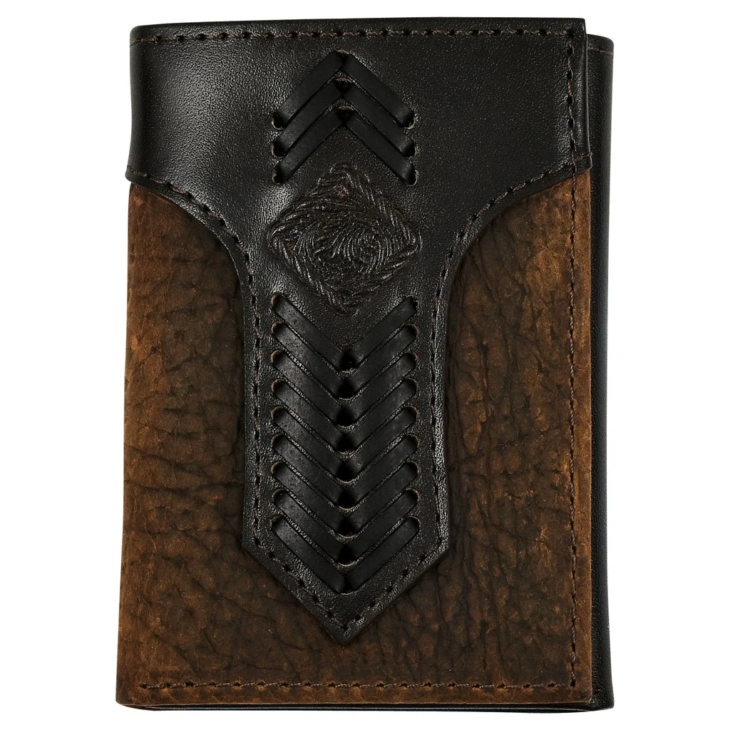 Genuine Leather Trifold Wallet Oiled Texture With Stitched Yoke - 2512393227