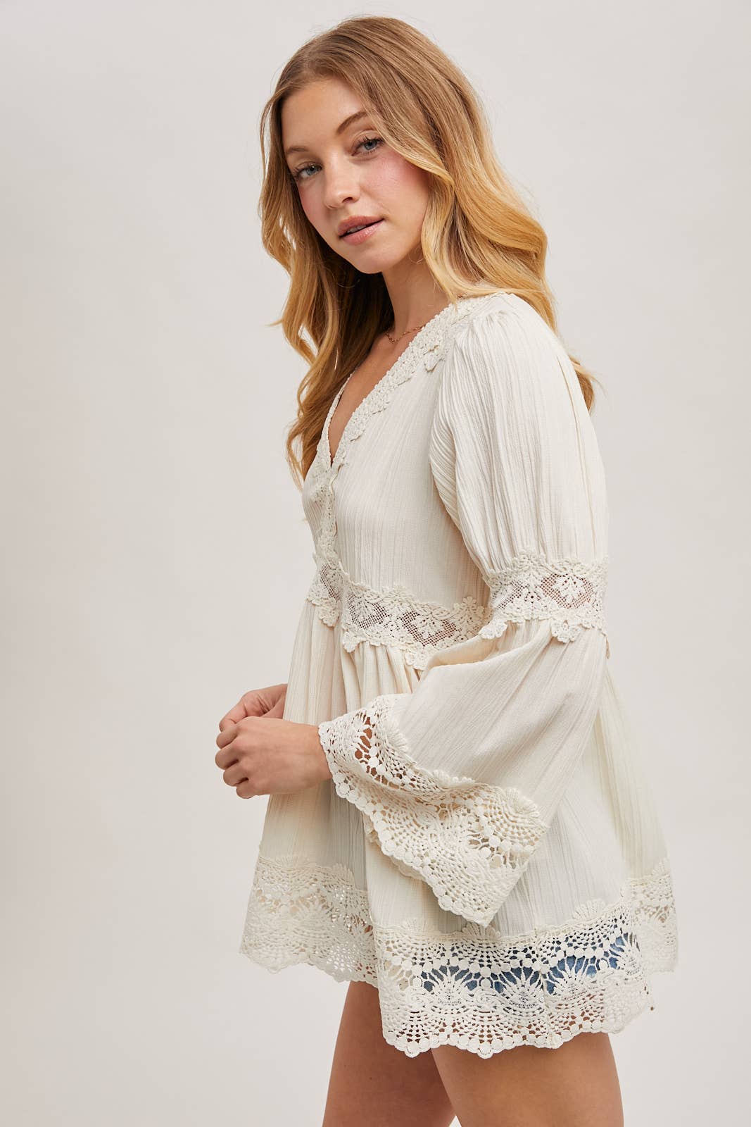 Lace Trimmed Bell Sleeve V-Neck Blouse - Image 8