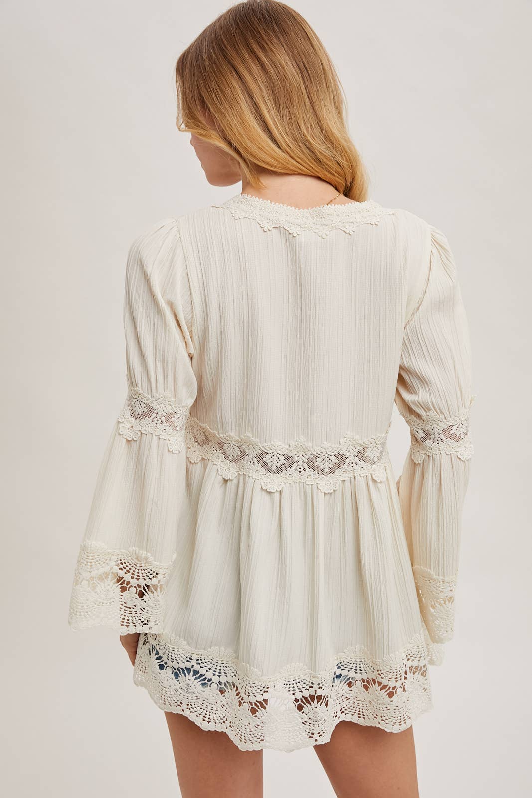 Lace Trimmed Bell Sleeve V-Neck Blouse - Image 9