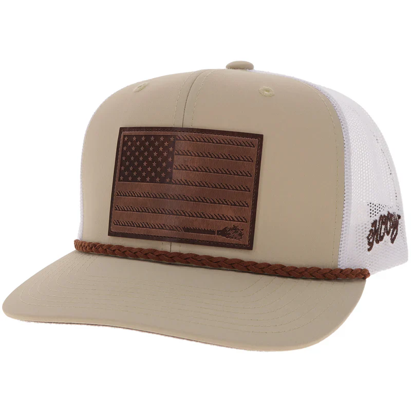 "Liberty Roper" Tan/White W/Leather Patch Trucker Hat - 2610T-TNWH