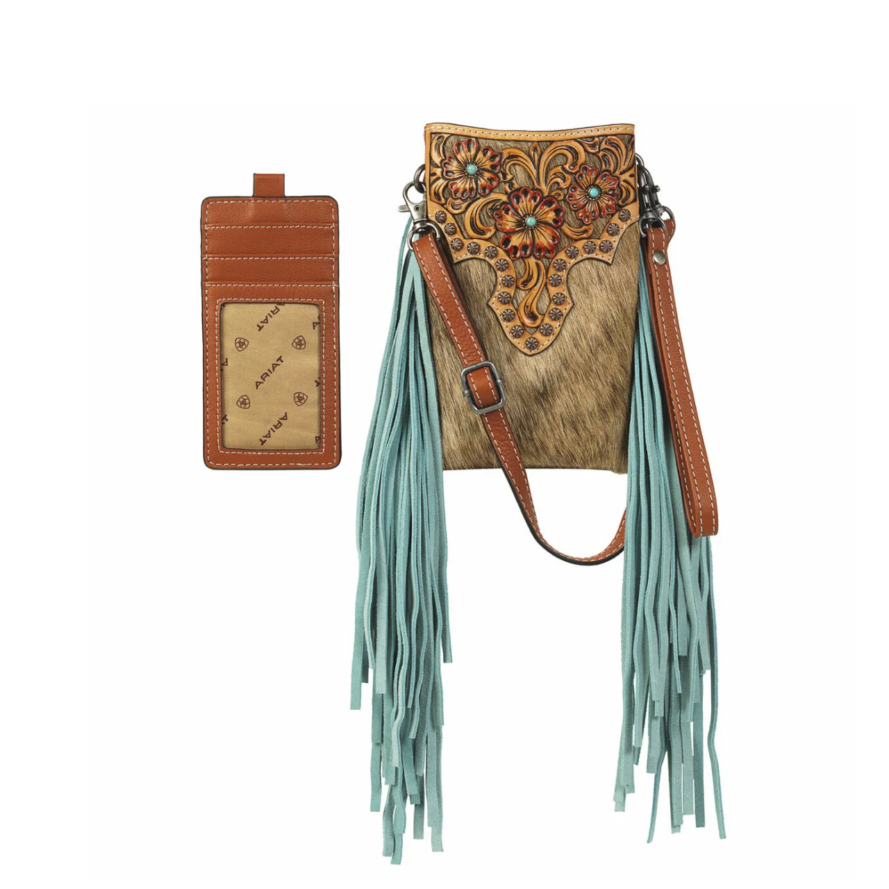 Lorelei Ariat Cell Phone Crossbody Calf Hair Tooled Tan - A770005808 - Image 2