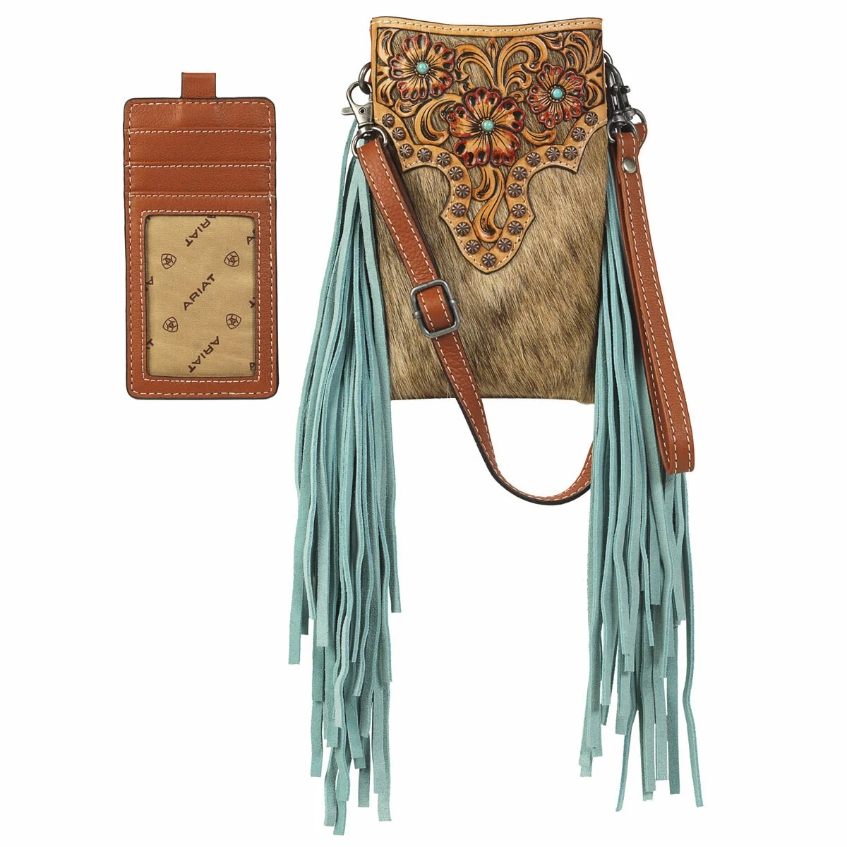 Lorelei Ariat Cell Phone Crossbody Calf Hair Tooled Tan - A770005808 - Image 3