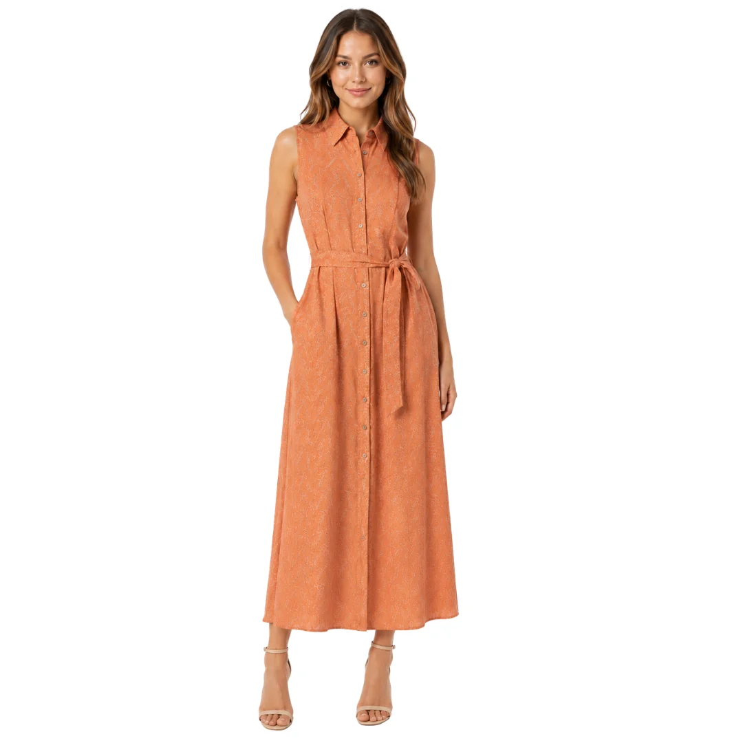 Rock & Roll Denim Boot Stitch Print Dress Duster in Orange