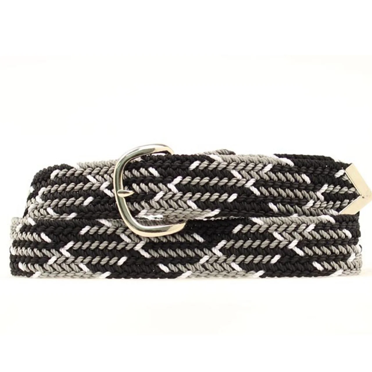 Machine Woven Braided Belt - Black, White, & Grey 2000650