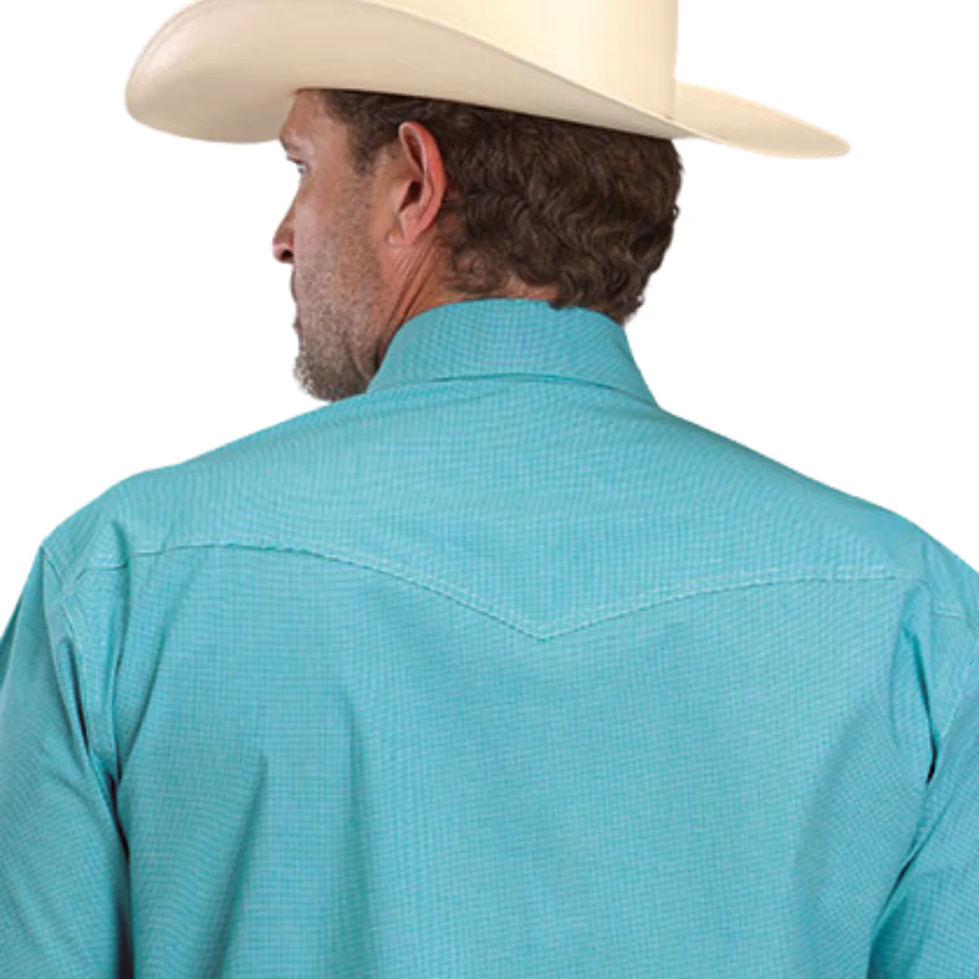 Men's Amarillo Plaid Turquoise Snap Short Sleeve Shirt 03-002-0278-4200 BU - Image 2
