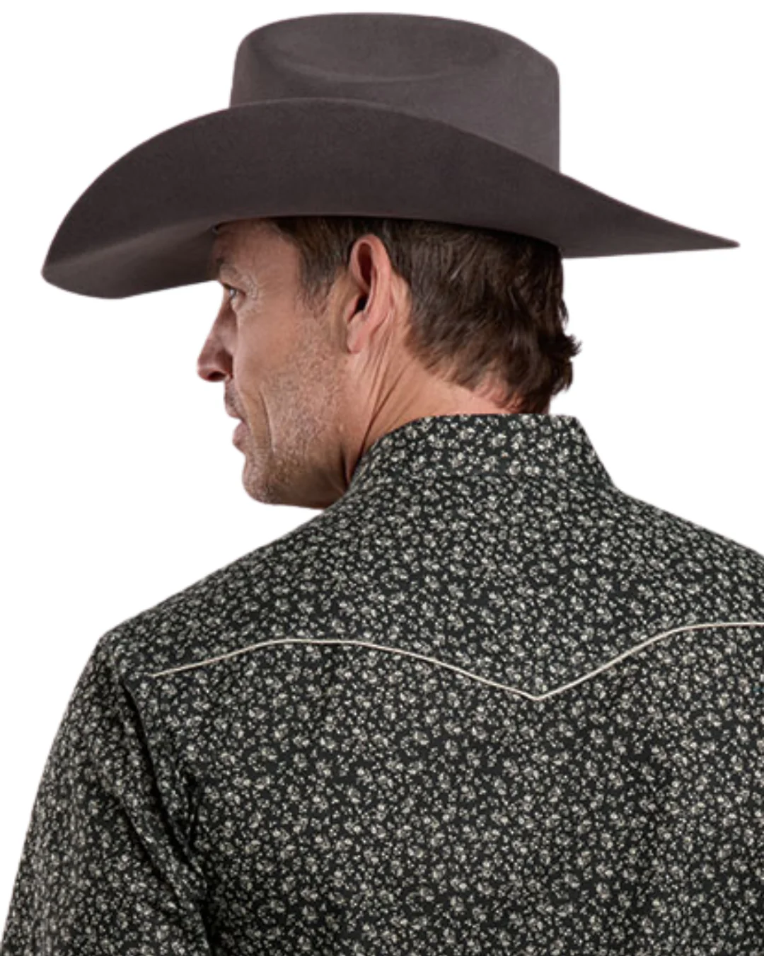 Men's Black/ Grey Floral Long Sleeve Snap Shirt 01-001-0086-7011 BL - Image 3