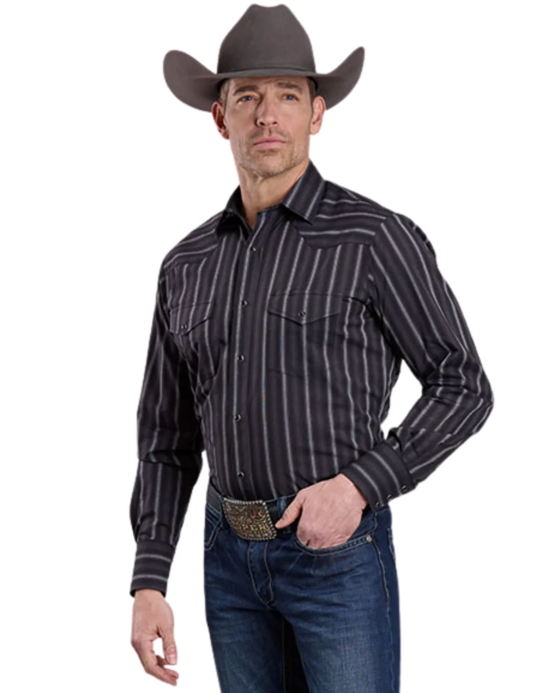 Men's Black/ Grey Striped Long Sleeve Shirt 01-001-0044-7014 BL