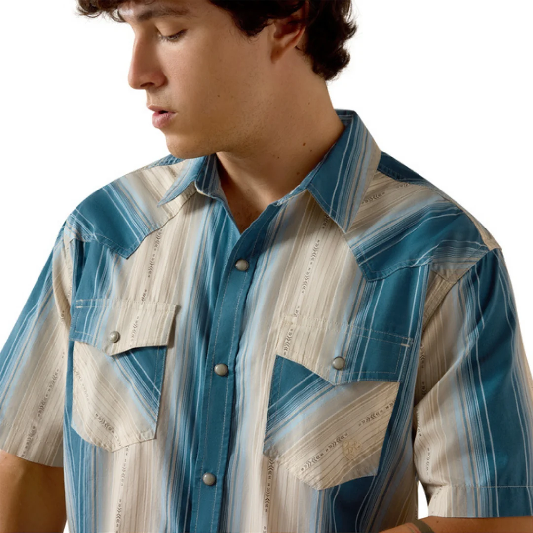 Men's Blue Stripe Retro Hyland Fitted Snap Shirt 10073573 - Image 2