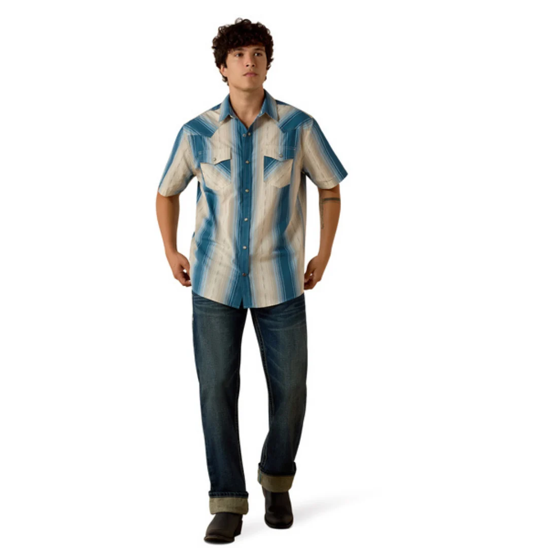 Men's Blue Stripe Retro Hyland Fitted Snap Shirt 10073573 - Image 4