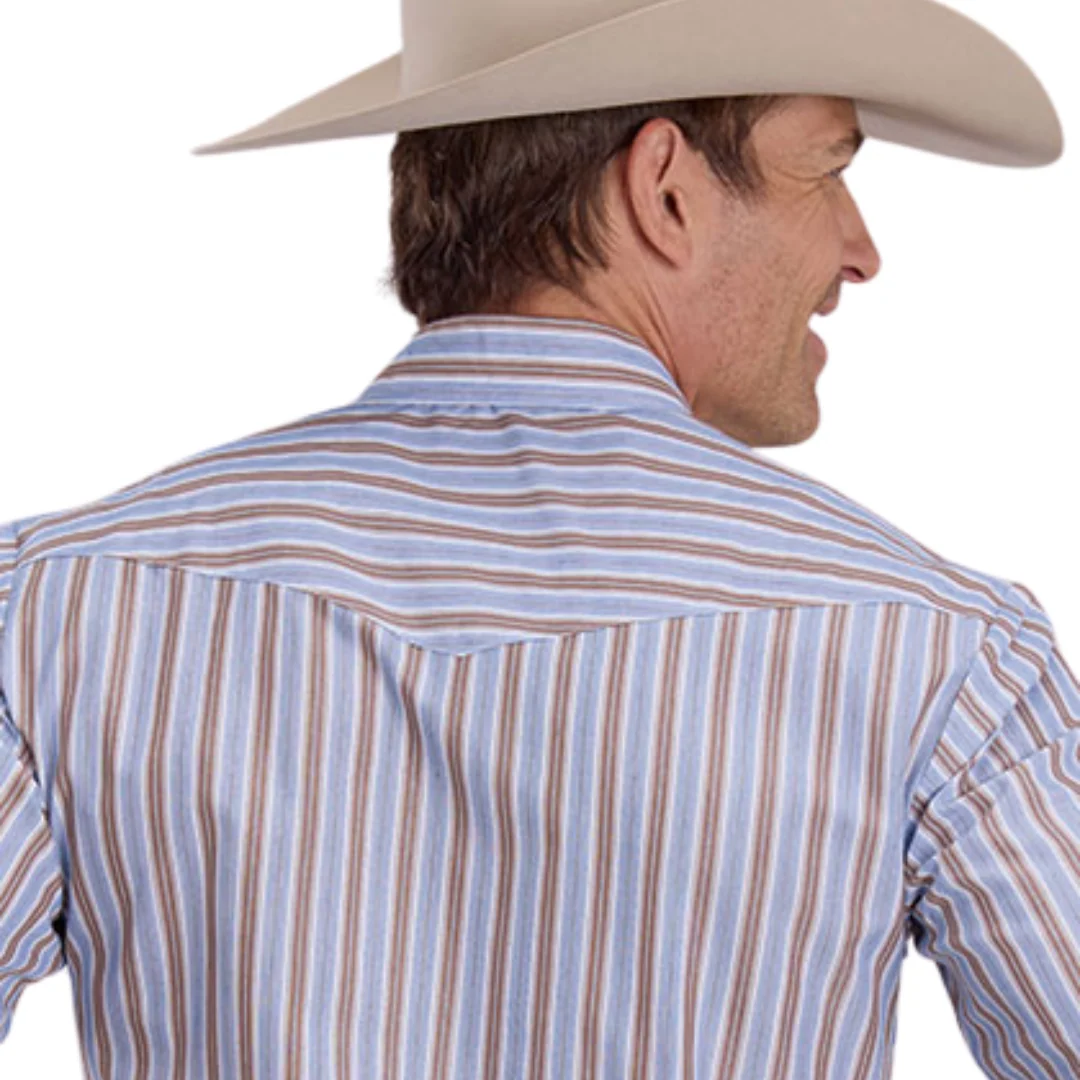 Men's Brown/Blue Striped Snap Short Sleeve Shirt 01-002-0144-0446 BR - Image 2